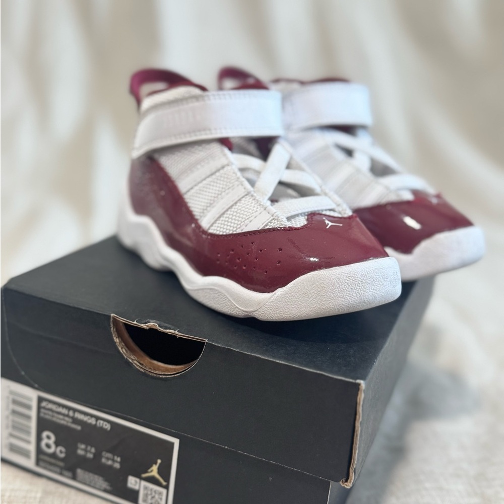 Jordan 6 Rings Kids' Maroon and White Hook-and-Loop Sneakers